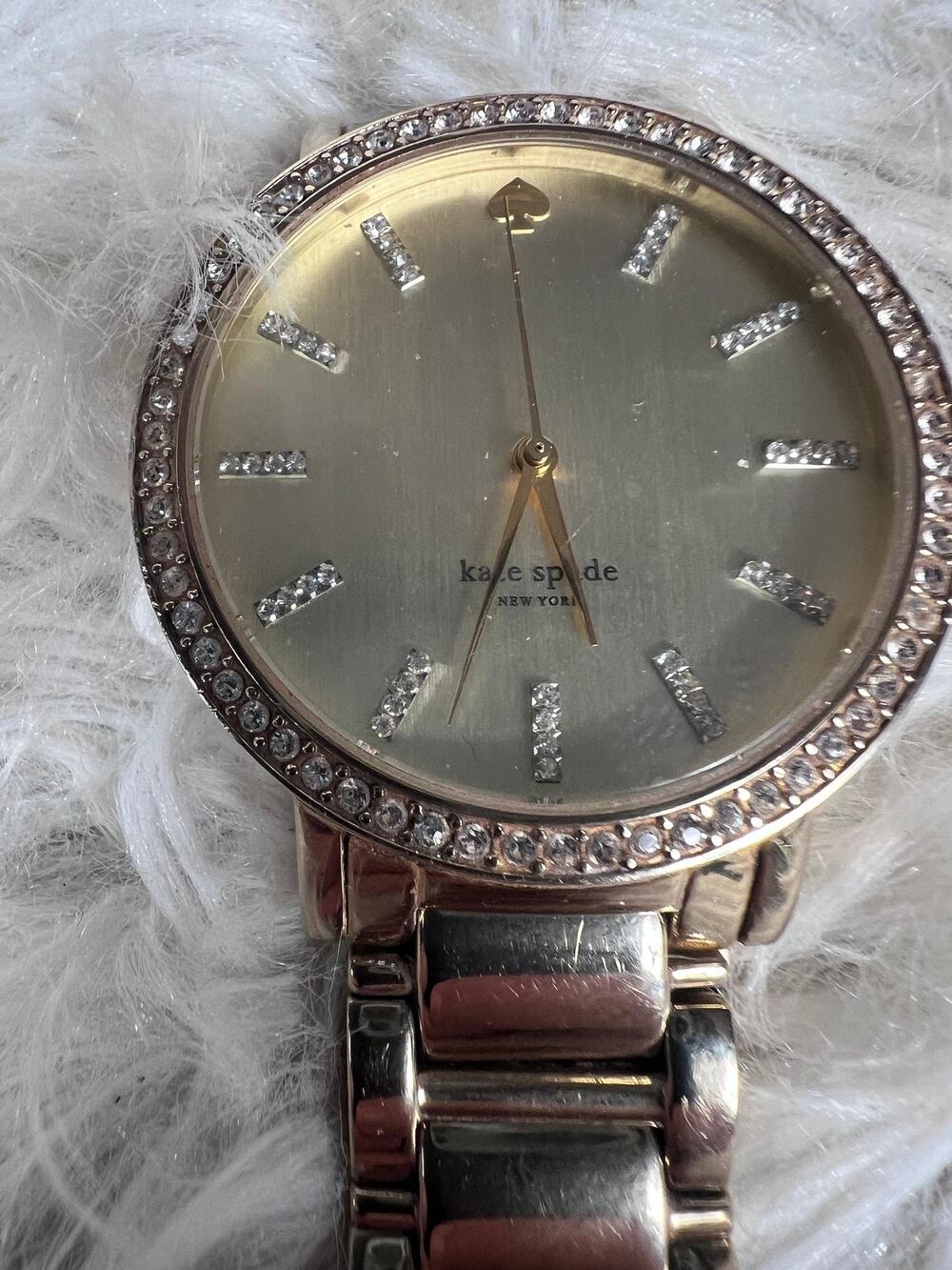 Kate Spade New York Watch Womens Gold Tone Crystal Bezel Bracelet 3 ATM 0859